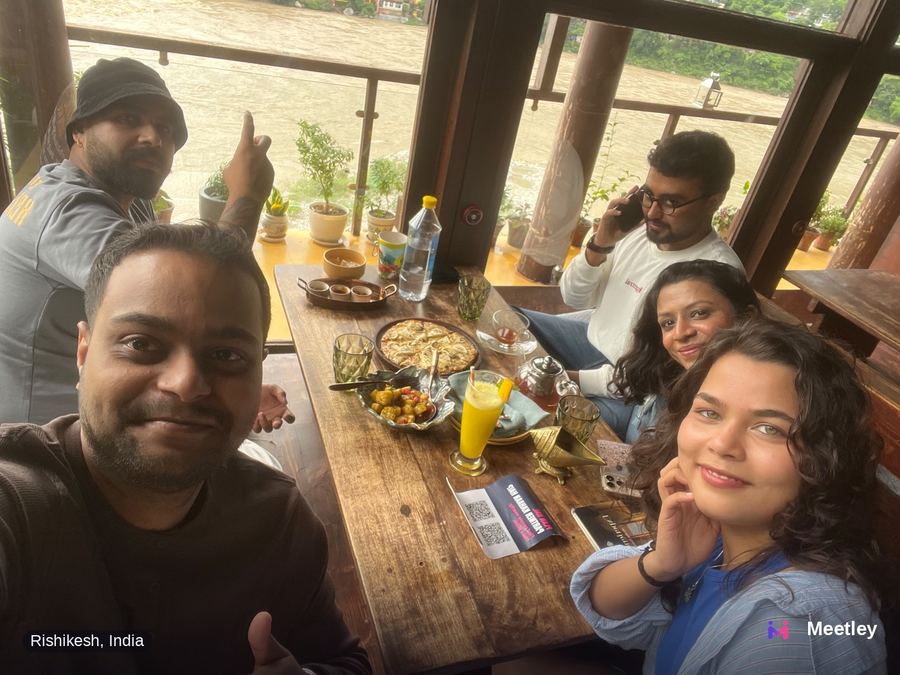 Meetley members having food together in Rishikesh